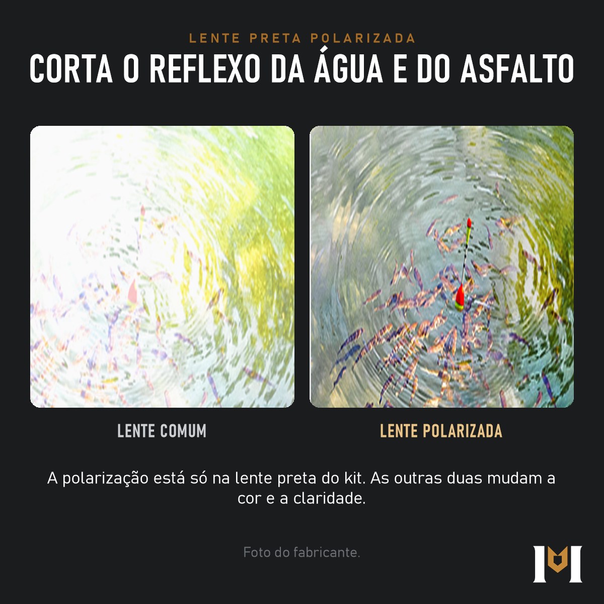 Comparação da água com lente comum e com a lente polarizada do Escudo