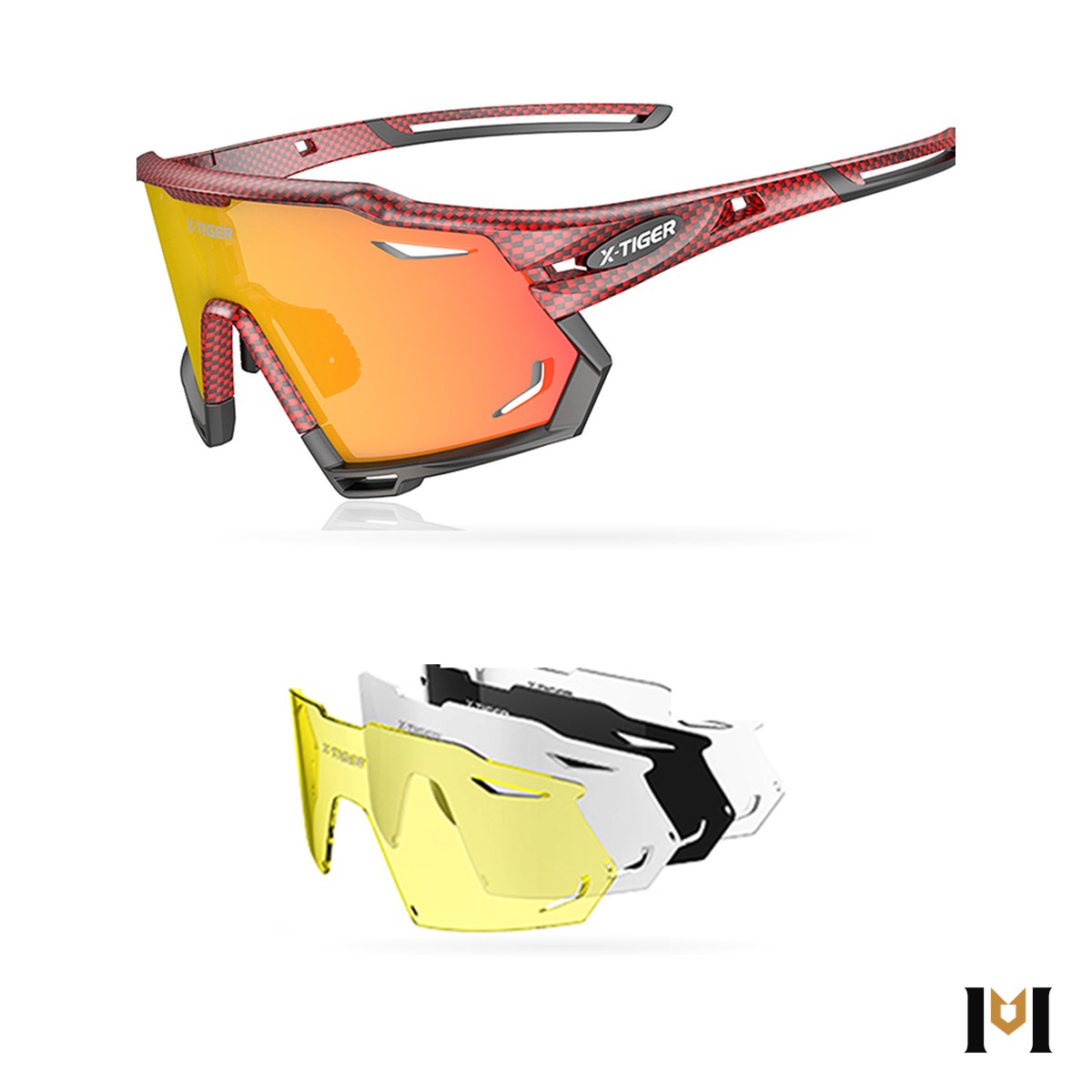 Óculos de sol esportivo Expedição kit 5 lentes, armação carbono vermelho Óculos de sol esportivo Expedição kit 5 lentes, armação carbono vermelho