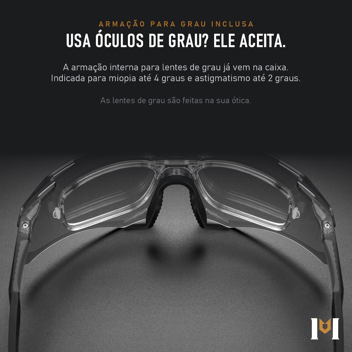 Armação interna para lentes de grau encaixada no Horizonte