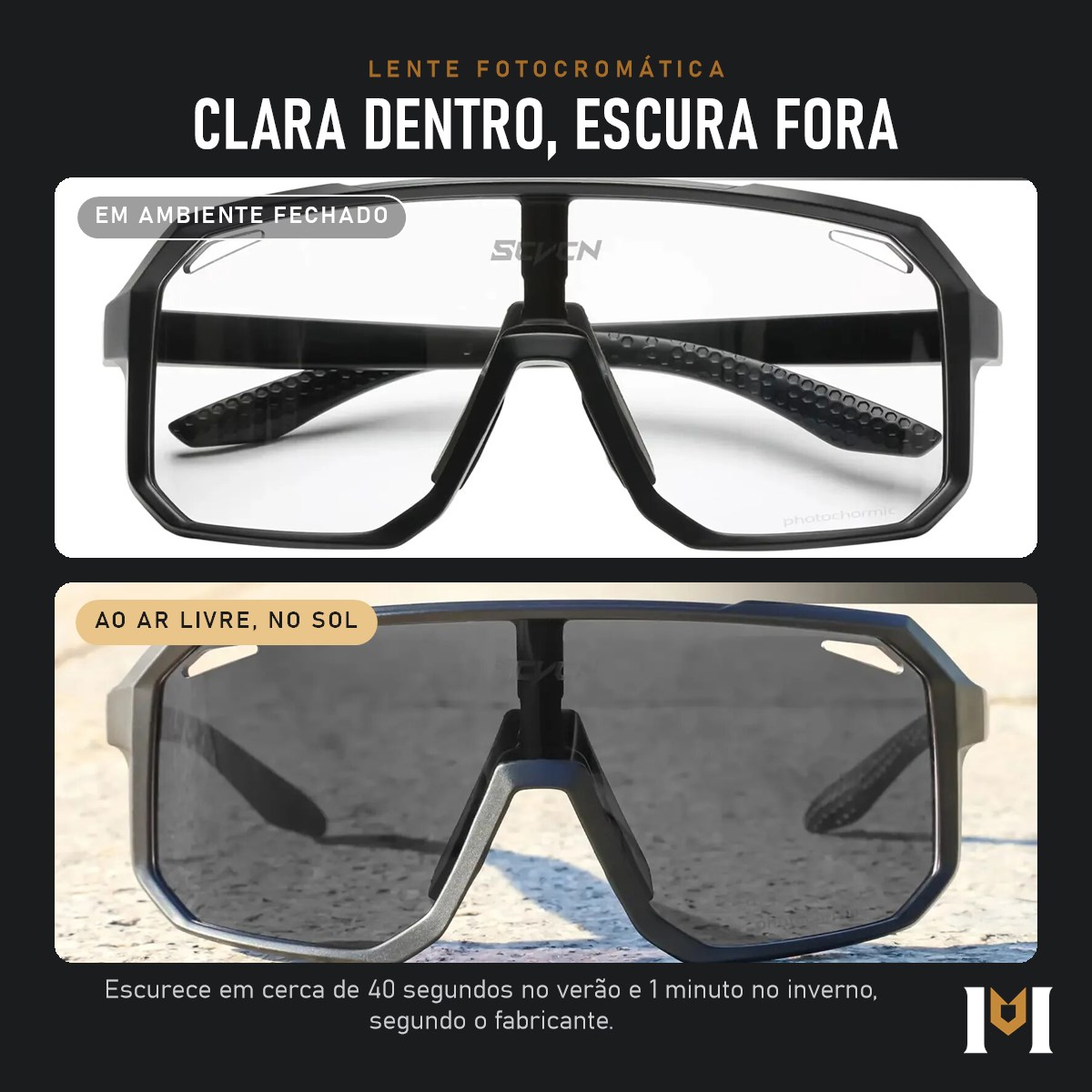 Lente do Maratona clara em ambiente fechado e escura ao ar livre