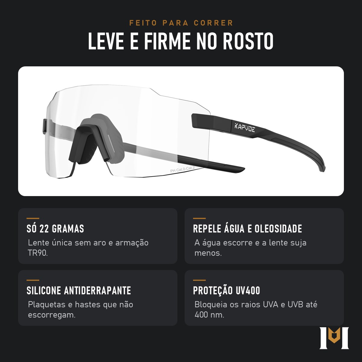 Destaques do Ritmo: 22 gramas, lente que repele água, silicone antiderrapante e UV400