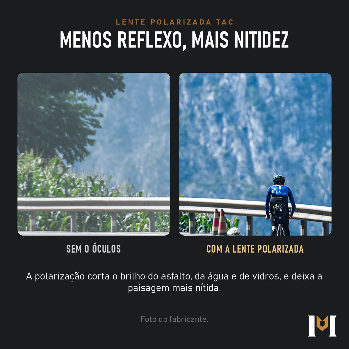Paisagem vista sem o óculos e com a lente polarizada do Rota