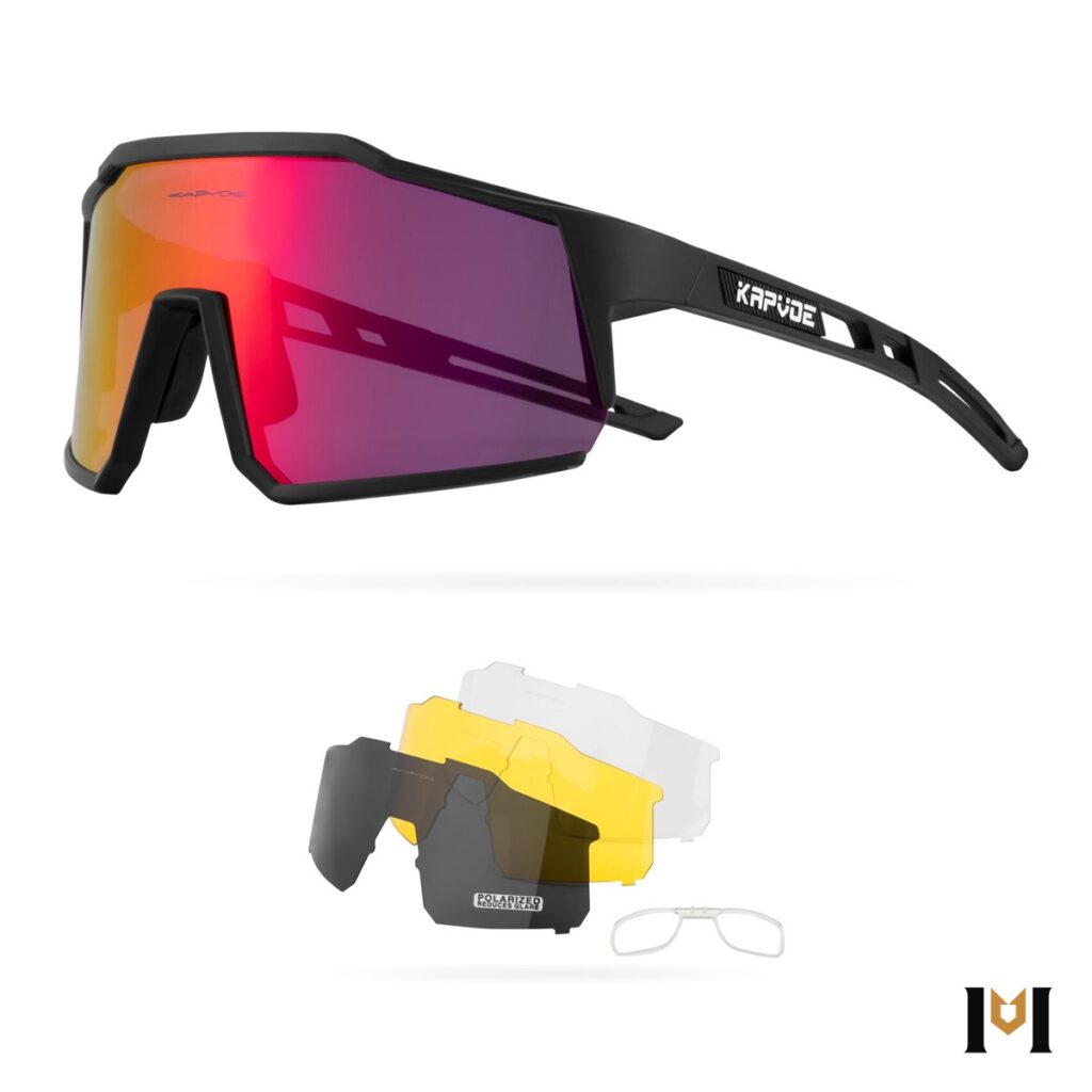 Óculos de sol esportivo Trilha kit 4 lentes, preto com lente vermelha espelhada
